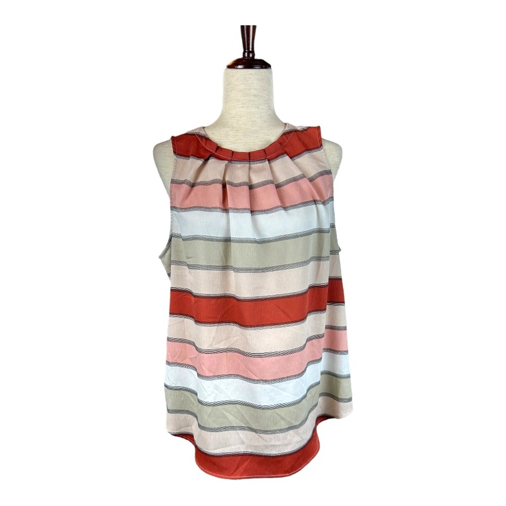 Ann Taylor Factory Fall Orange Pink Cream Striped Sleeveless Blouse​